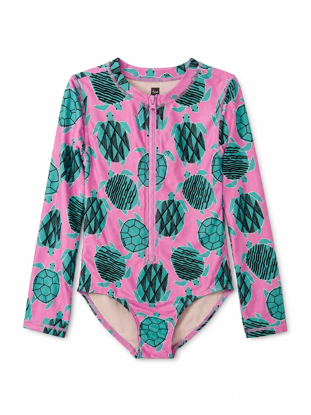 Tea Collection Girls Turtle Print Long Sleeve One Piece Swimsuit Size 7